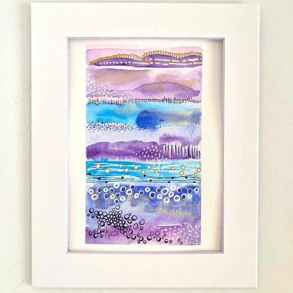 Purple Storm Original Wall Art Abstract Watercolor Painting Matted 8x10in - Picture 3 of 5